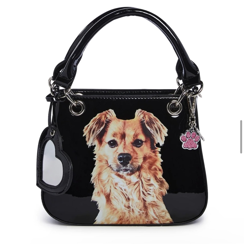 Generation Kiss Black doggie hand bag w/ attached mirror net